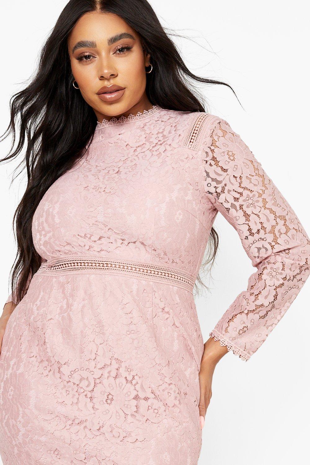 Dusty pink deals lace midi dress